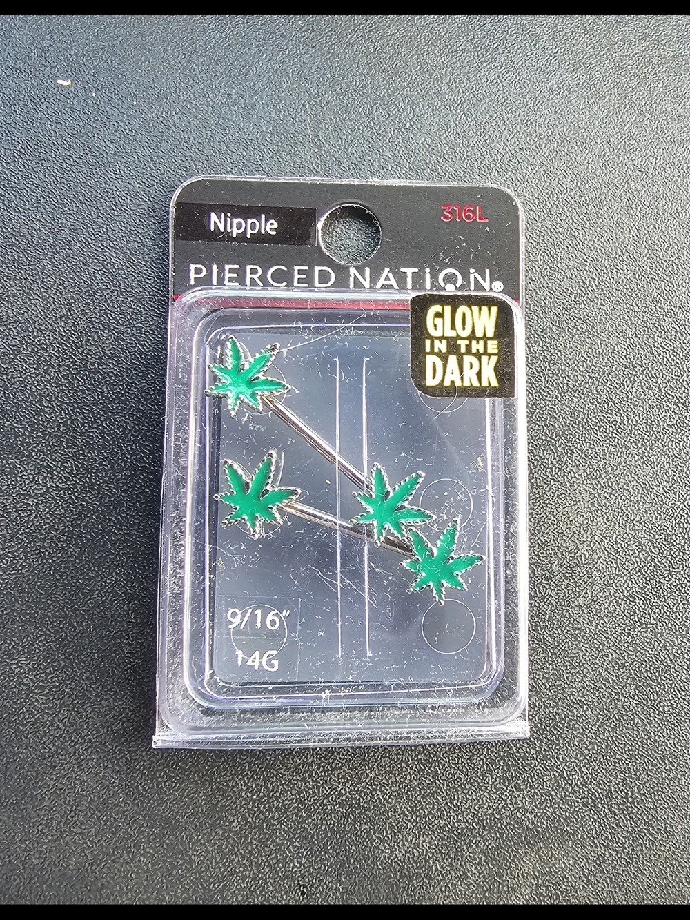 Pierced Nation Glow-in-the-Dark Pot Leaf 420 Nipple Barbell Body Jewelry
